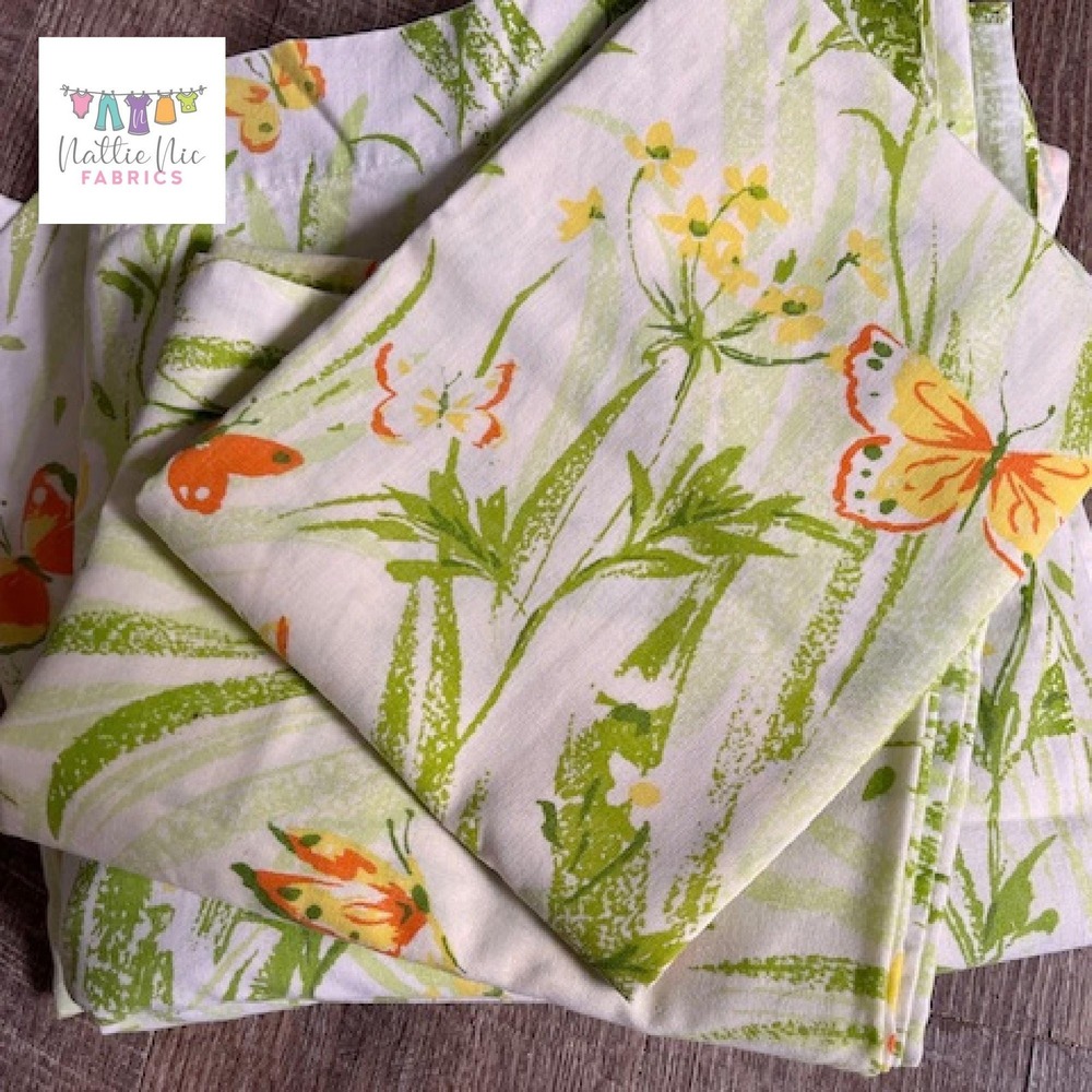 Vintage Butterfly Full Sheet Set: Yellow‎ Green Floral, Bibb